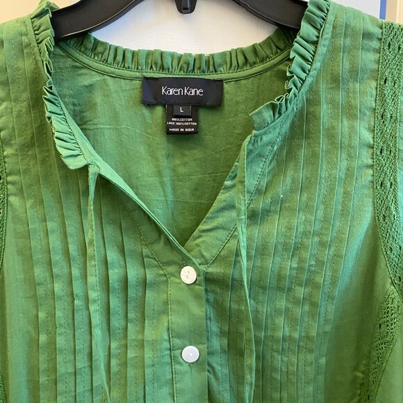NWT KAREN KANE Mango Tango Lace Trim Tiered Green Dress Size Large (NEW $138) - Picture 10 of 12